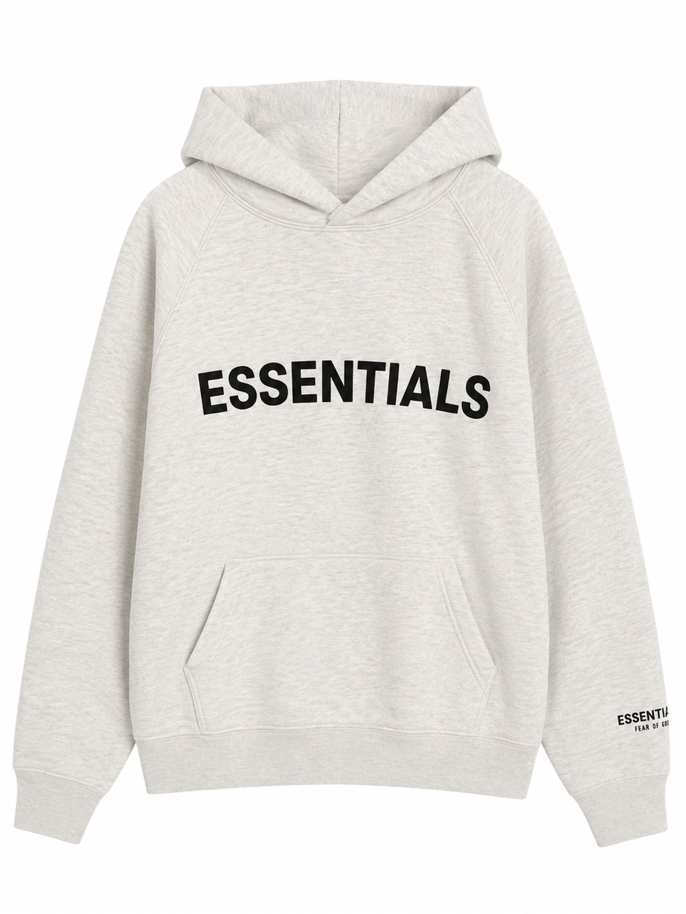 ESSENTIALS Light Heather Gray Hoodie with Black Logo